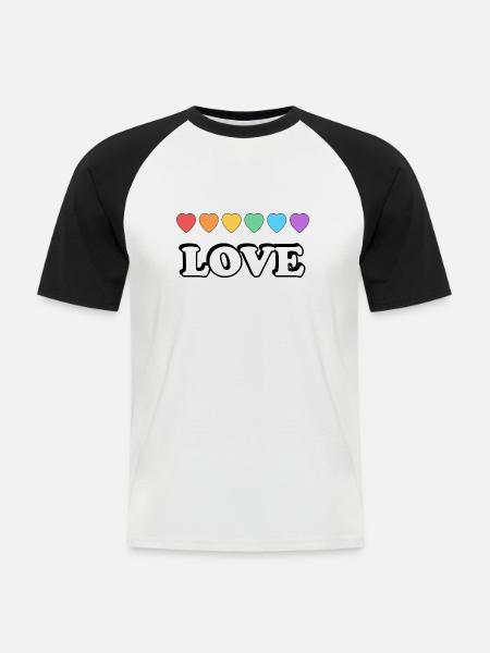 Liebe Regenbogenherzen - Männer Baseball-T-Shirt - Weiß/Schwarz