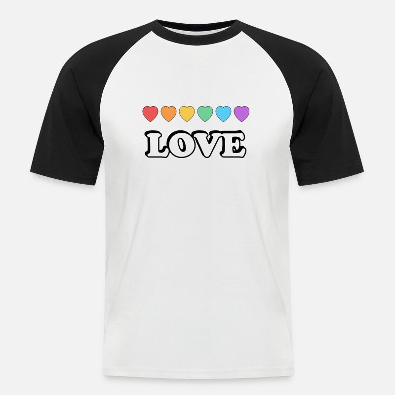 Liebe Regenbogenherzen - Männer Baseball-T-Shirt - Weiß/Schwarz