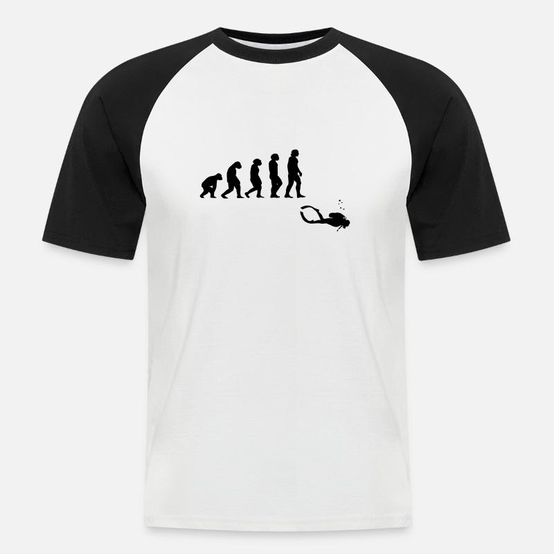 Evolution Tauchen mit Gerät - Männer Baseball-T-Shirt - Weiß/Schwarz