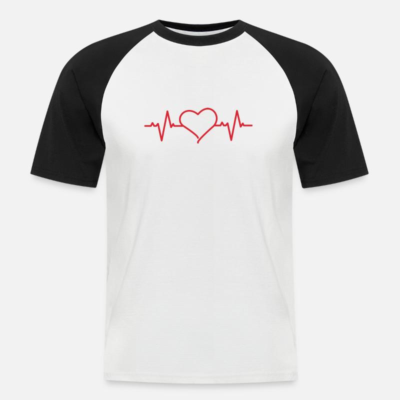 Herz mit Herzfrequenz - Männer Baseball-T-Shirt - Weiß/Schwarz