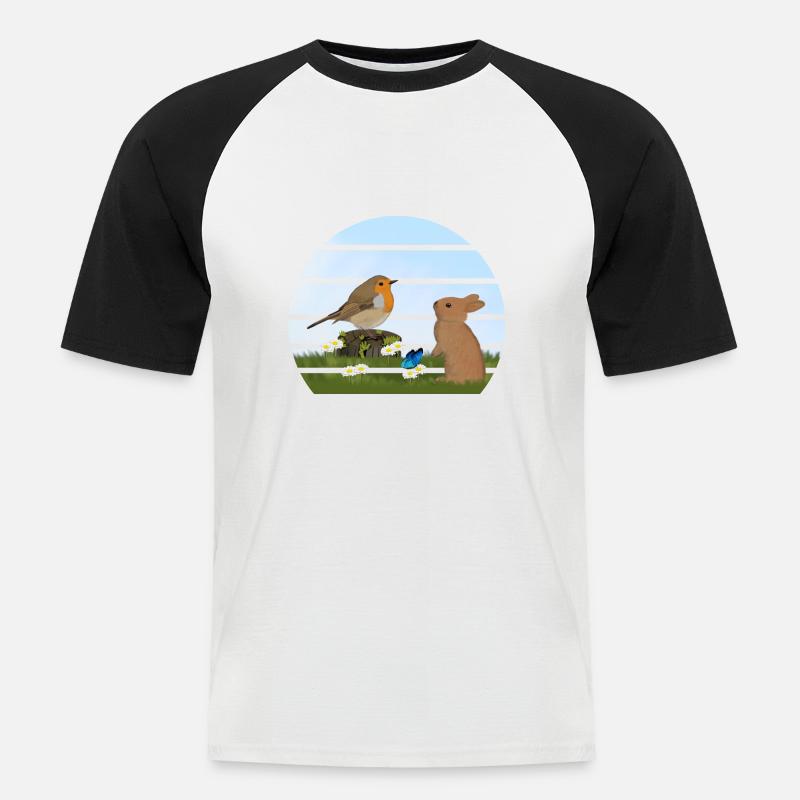 Robin Bird Rabbit Easter Spring - Men's Baseball T-Shirt - white/black