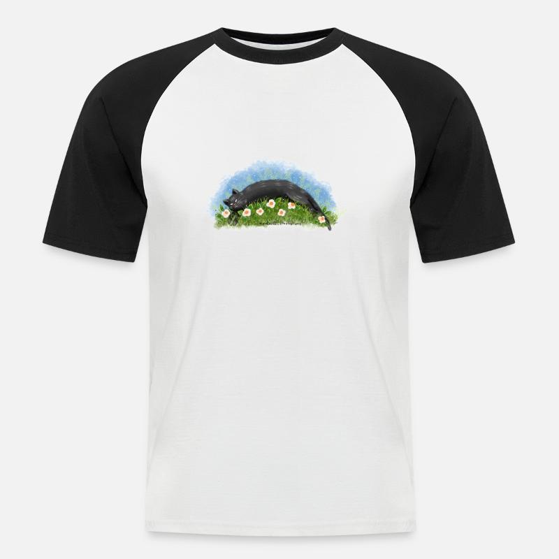 Katze schläft - Männer Baseball-T-Shirt - Weiß/Schwarz