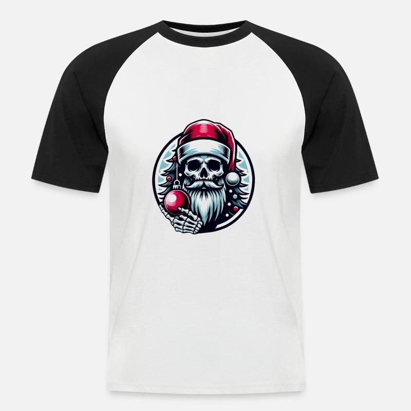 Weihnachtsmann Skull mit Christbaumkugel - Männer Baseball-T-Shirt - Weiß/Schwarz
