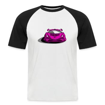 Voiture de sport Lambo violet - T-shirt baseball manches courtes Homme - blanc/noir - Devant - Nik (191cm)