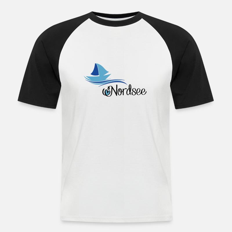 Nordsee Design mit Segelboot - Männer Baseball-T-Shirt - Weiß/Schwarz