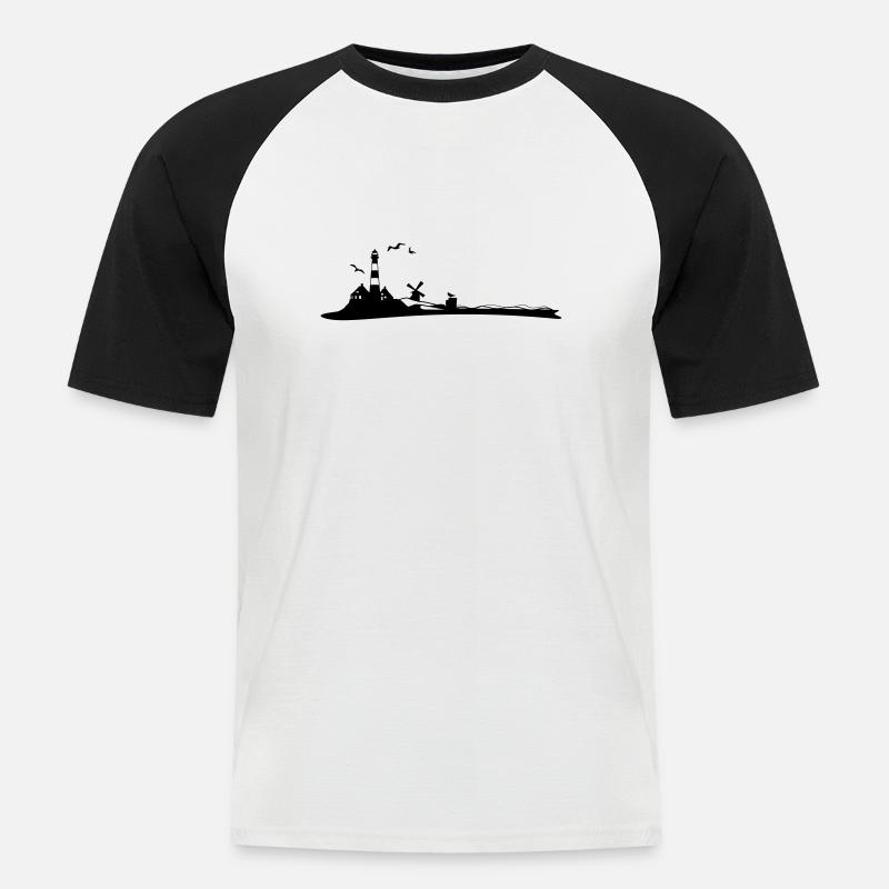 Landschaft - Leuchtturm - Männer Baseball-T-Shirt - Weiß/Schwarz