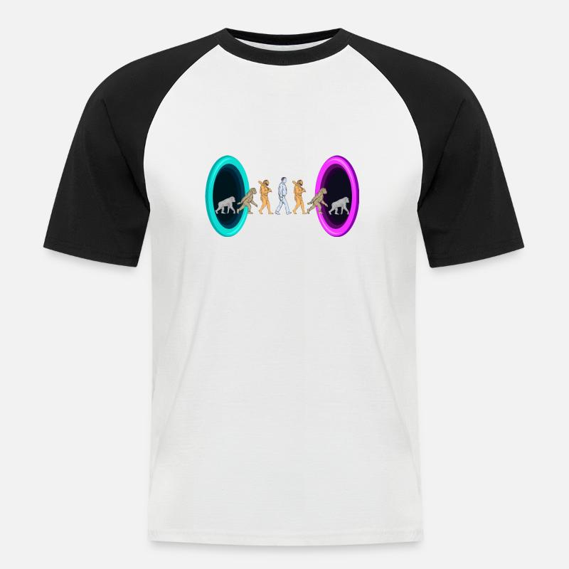 Evolution durch Portale - Männer Baseball-T-Shirt - Weiß/Schwarz
