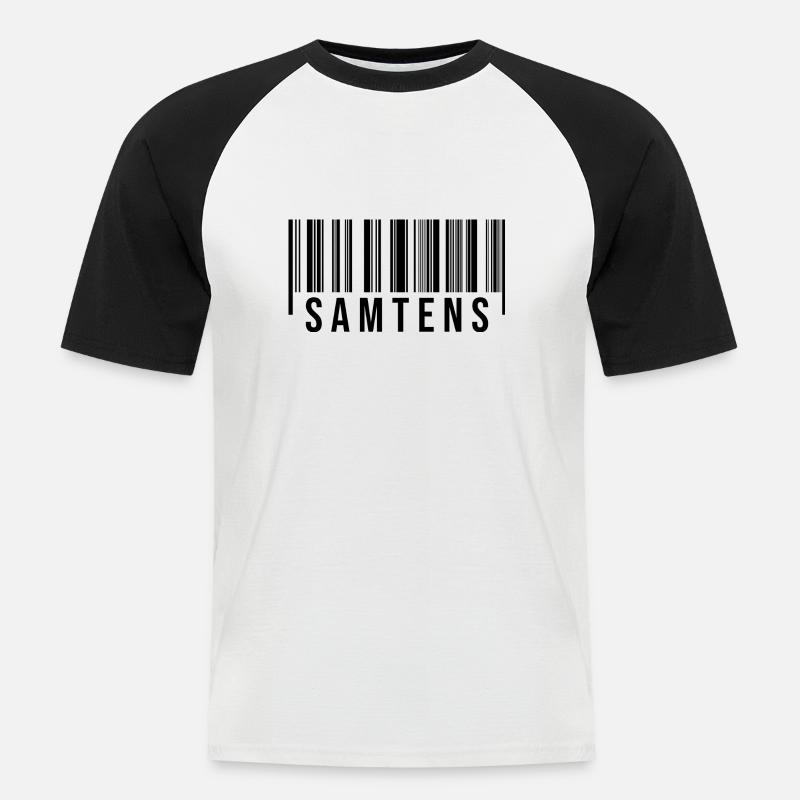 Samtens Strichcode - Männer Baseball-T-Shirt - Weiß/Schwarz