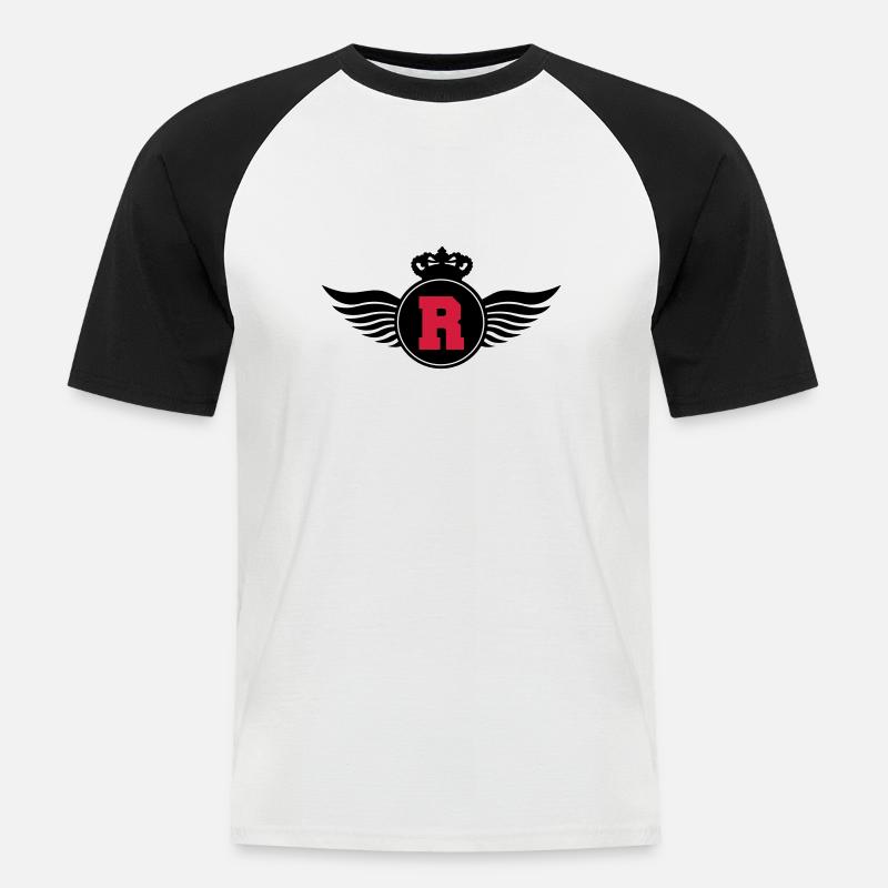 r_letter_shield_c2 - Männer Baseball-T-Shirt - Weiß/Schwarz
