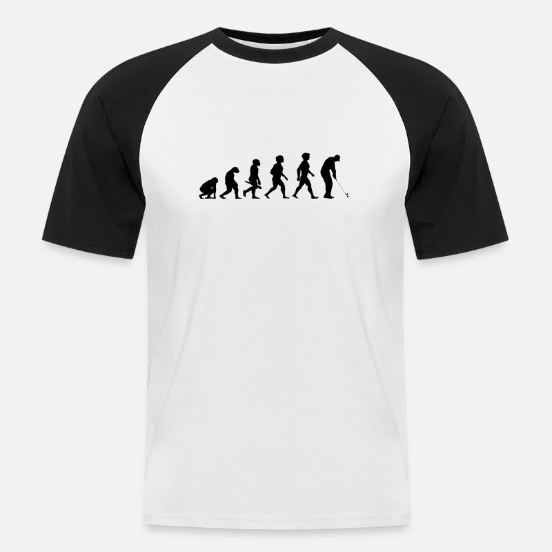Evolution Golf Golfer Golfspieler Golfplatz - Männer Baseball-T-Shirt - Weiß/Schwarz
