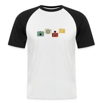 Vintage-Retro-Kamera - Männer Baseball-T-Shirt - Weiß/Schwarz - Vorne - Nik (191cm)