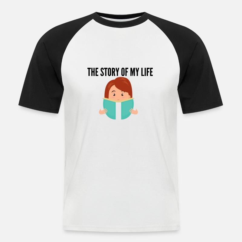 Die Lebensgeschichte eines Buchliebhaber - Männer Baseball-T-Shirt - Weiß/Schwarz