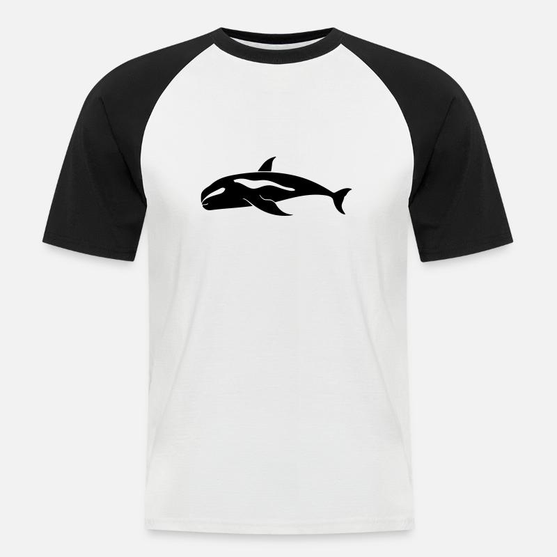 Wal - Männer Baseball-T-Shirt - Weiß/Schwarz