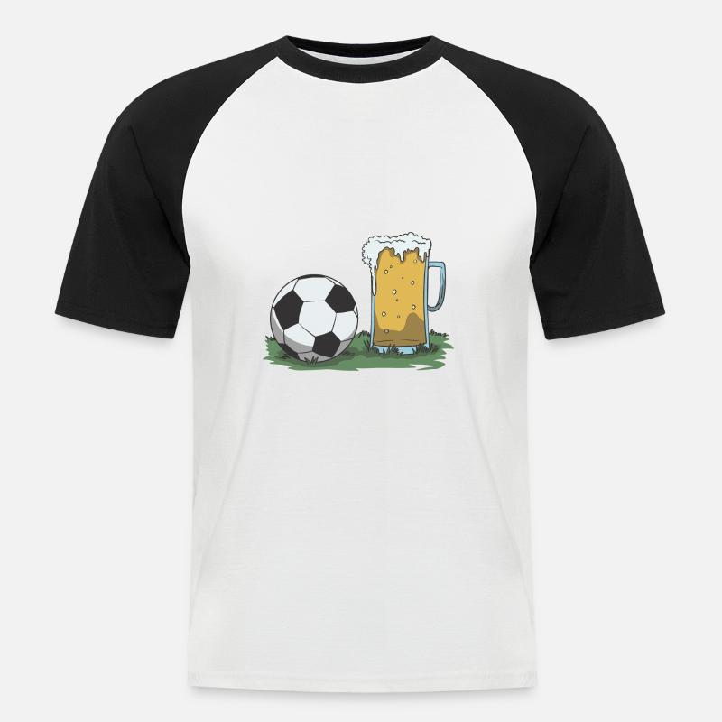 Fußball und Bier Geschenk Idee - Männer Baseball-T-Shirt - Weiß/Schwarz