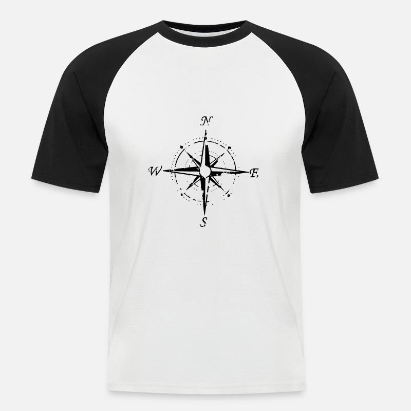 Windrose with the cardinal points - Men's Baseball T-Shirt - white/black