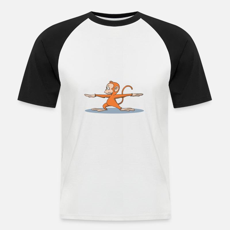 Affe Yoga Krieger 2 Pose - Männer Baseball-T-Shirt - Weiß/Schwarz