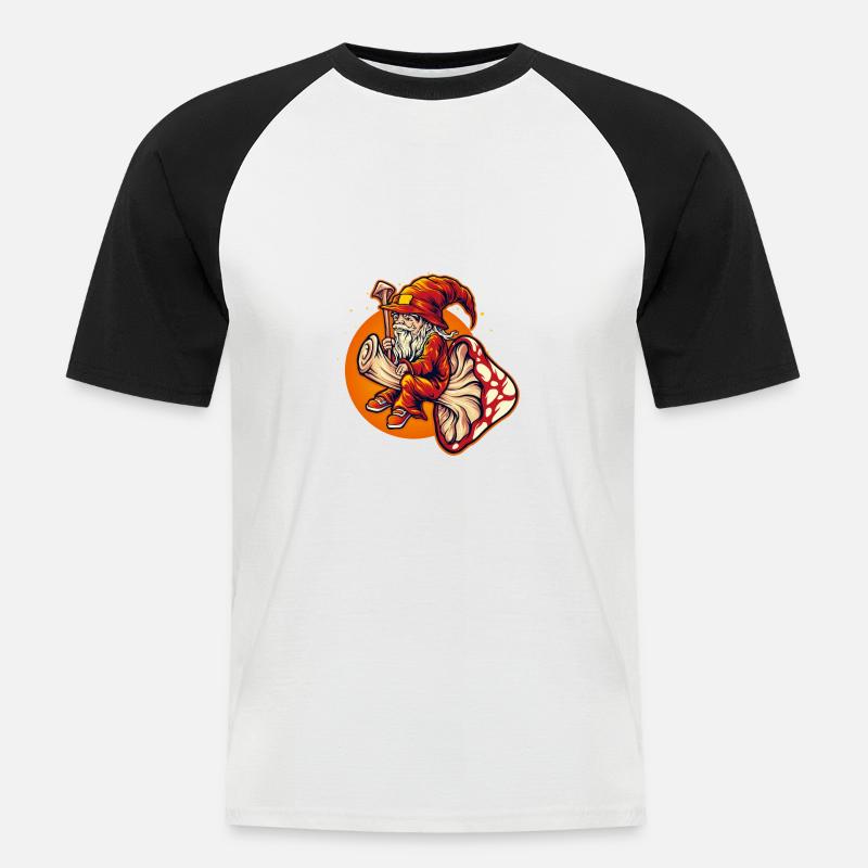 Dwarf wizard riding toadstool - Men's Baseball T-Shirt - white/black