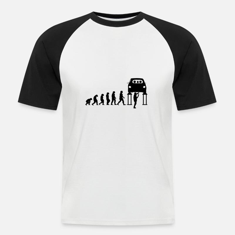 Geschenk wagen autofans mechaniker evolution - Männer Baseball-T-Shirt - Weiß/Schwarz