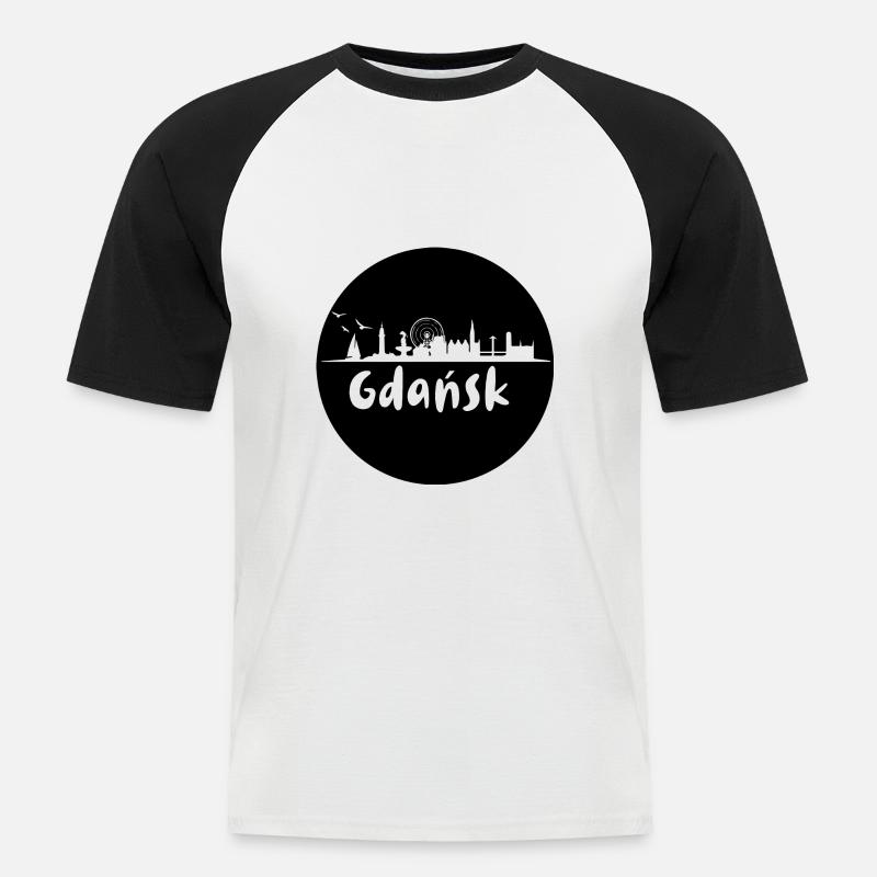 danzig, skyline, kreis, scherenschnitt, schwarz - Männer Baseball-T-Shirt - Weiß/Schwarz