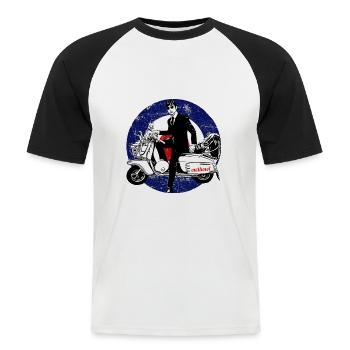 Roller Mod Britannique - T-shirt baseball manches courtes Homme - blanc/noir - Devant - Nik (191cm)