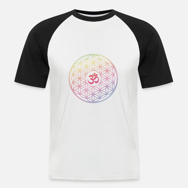 Lebensblume Om Regenogenmuster - Männer Baseball-T-Shirt - Weiß/Schwarz