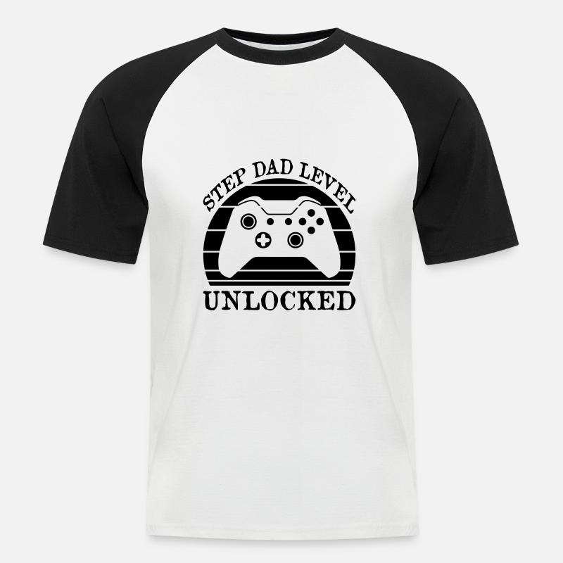 Step Dad Level Unlocked - Männer Baseball-T-Shirt - Weiß/Schwarz