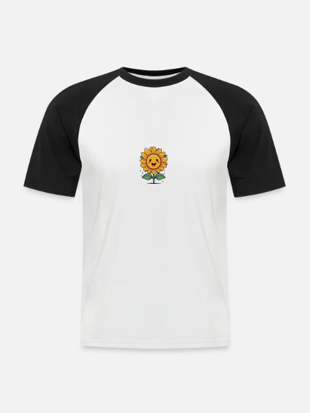 Glückliche Sonnenblume: Kawaii - Männer Baseball-T-Shirt - Weiß/Schwarz