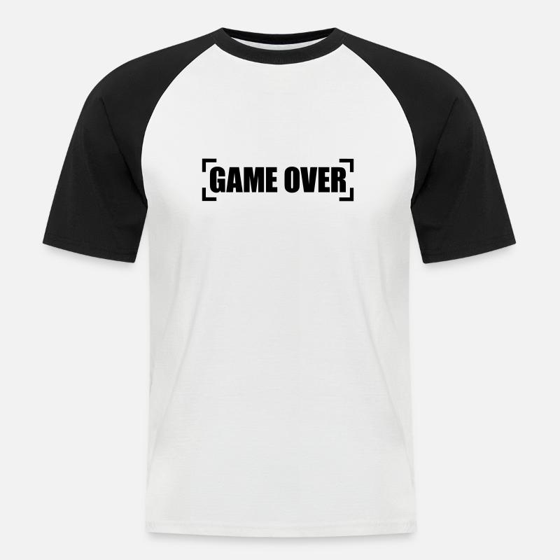 Game Over - Männer Baseball-T-Shirt - Weiß/Schwarz