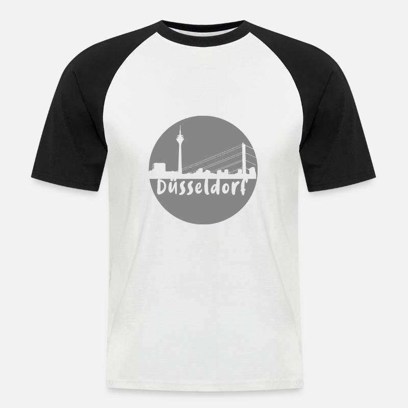 düsseldorf ,skyline,grau,kreis, scherenschnitt - Männer Baseball-T-Shirt - Weiß/Schwarz