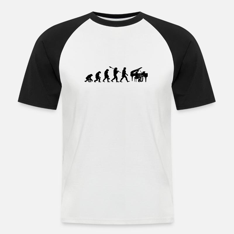 Evolution Pianist - Männer Baseball-T-Shirt - Weiß/Schwarz