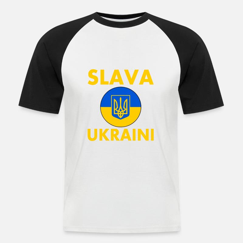 Slava ukraini - Männer Baseball-T-Shirt - Weiß/Schwarz