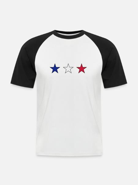 France three stars in blue-white-red - Men's Baseball T-Shirt - white/black