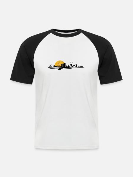 Skyline - Küste Fehmarn - Männer Baseball-T-Shirt - Weiß/Schwarz