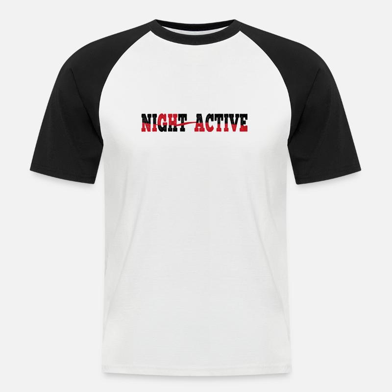 NIGHT ACTIVE T-Shirt Pullover Sweatshirt - Männer Baseball-T-Shirt - Weiß/Schwarz