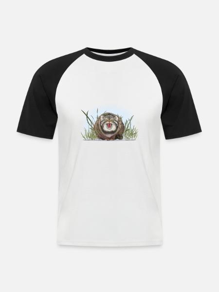 Manul does not like stroking - Men's Baseball T-Shirt - white/black