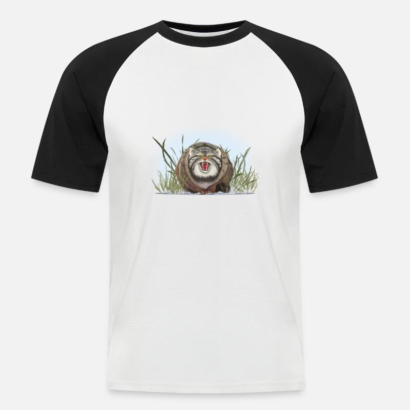 Manul n’aime pas caresser - T-shirt baseball manches courtes Homme - blanc/noir