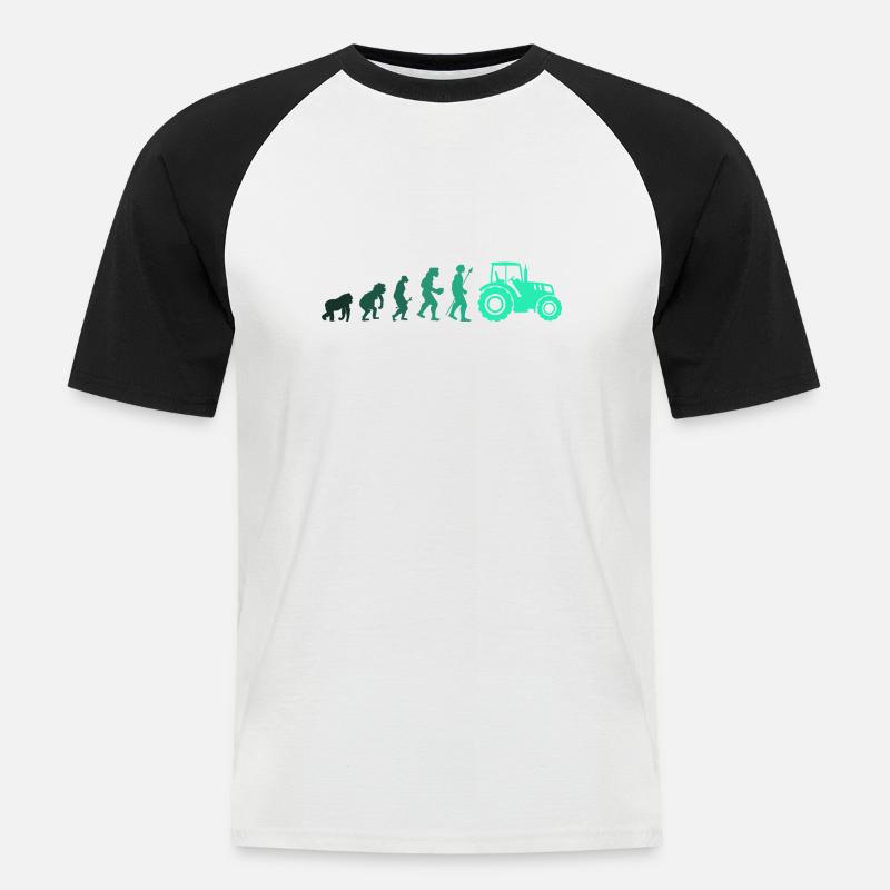 Evolution des Traktors - Männer Baseball-T-Shirt - Weiß/Schwarz