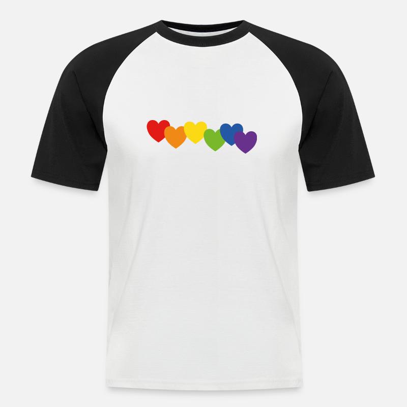 Herzen Regenbogenfarben - Männer Baseball-T-Shirt - Weiß/Schwarz