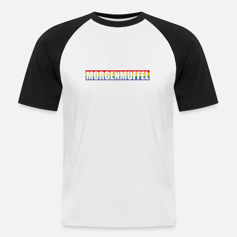 Morgenmuffel regenbogen Silhouette - Männer Baseball-T-Shirt - Weiß/Schwarz