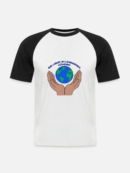 Save the World - Männer Baseball-T-Shirt - Weiß/Schwarz