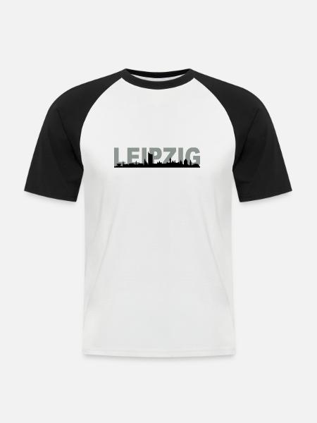 Skyline Leipzig Name - Männer Baseball-T-Shirt - Weiß/Schwarz