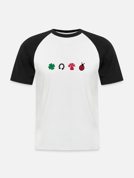 Glücksbringer - Männer Baseball-T-Shirt - Weiß/Schwarz
