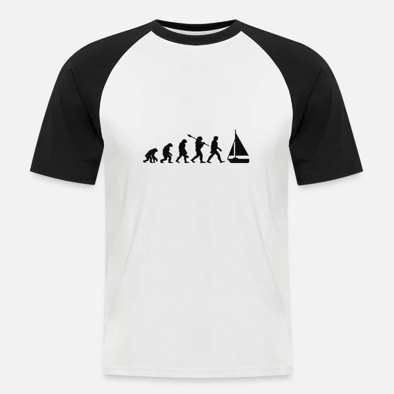 Evolution Segelboot Boot - Männer Baseball-T-Shirt - Weiß/Schwarz