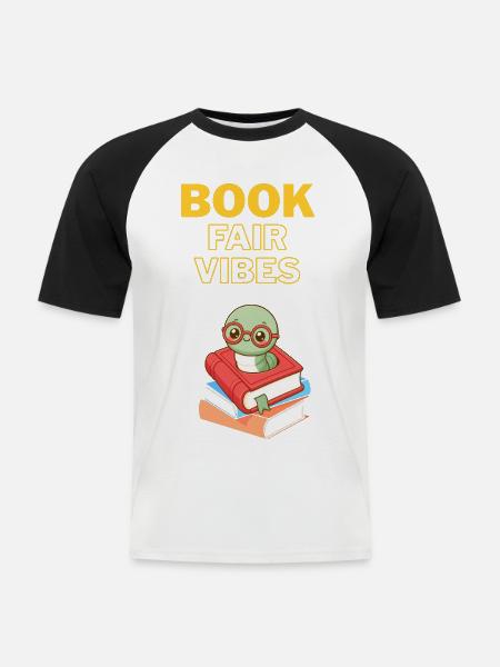 Buchmesse-Vibes Bücherwurm - Männer Baseball-T-Shirt - Weiß/Schwarz