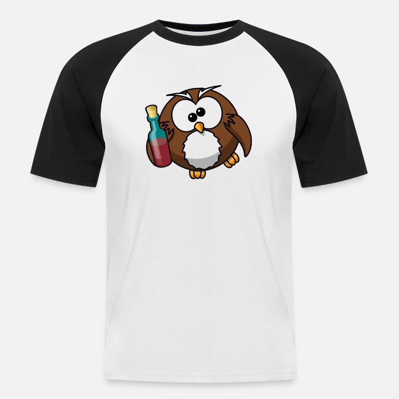 Besoffene Eule - Männer Baseball-T-Shirt - Weiß/Schwarz
