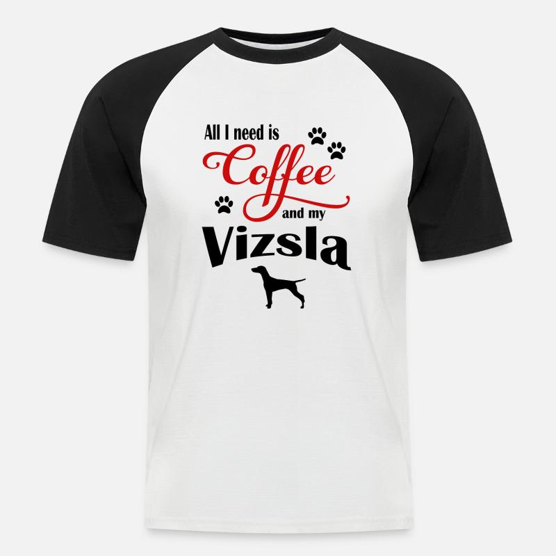 Vizsla Coffee - Männer Baseball-T-Shirt - Weiß/Schwarz