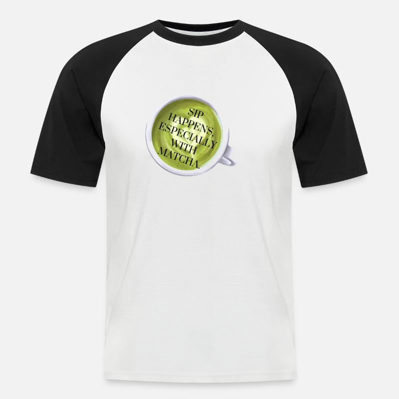 Sip Happens with Matcha - Männer Baseball-T-Shirt - Weiß/Schwarz