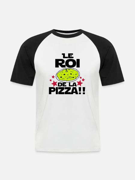 roi de la pizza - T-shirt baseball manches courtes Homme - blanc/noir
