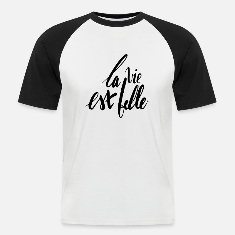 DAS LEBEN IST WUNDERSCHOEN - Männer Baseball-T-Shirt - Weiß/Schwarz