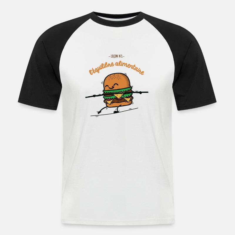 Burger Humour - T-shirt baseball manches courtes Homme - blanc/noir